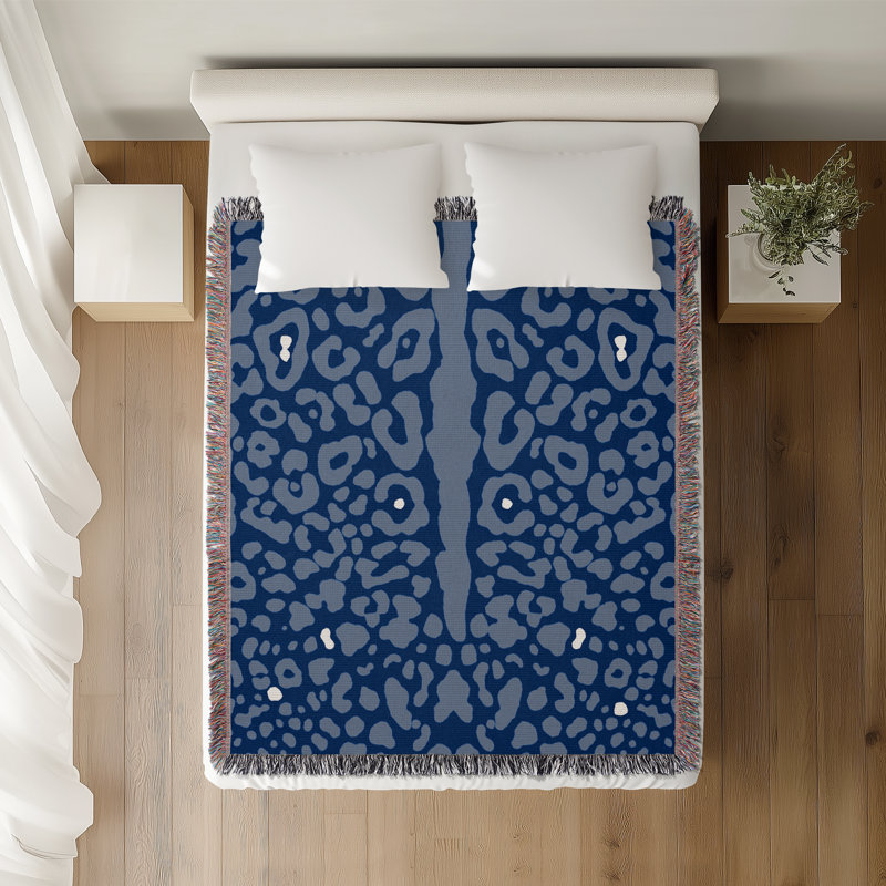Jeté en coton Cheetah, Bleu marine Bleu, 60 x 60