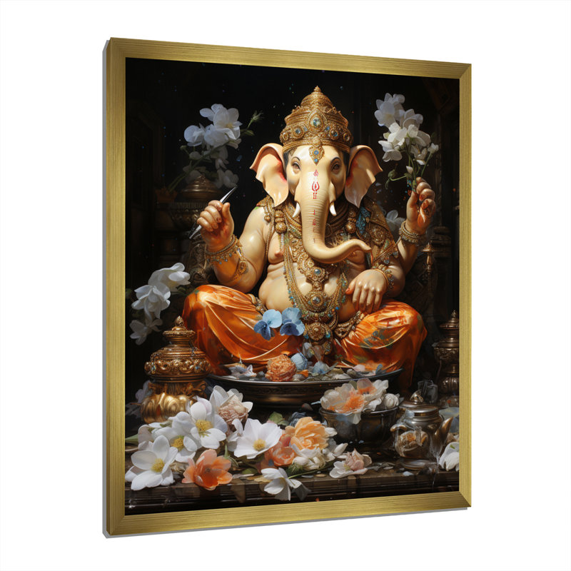«Dairyn Hinduisim Art Ganeshas Blessing I», reproduction, H 32 po x l 24 po x P 1 po, Encadrement doré
