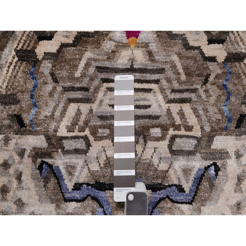 Tapis oriental gris anthracite 9 pi x 12 pi 1 po, laine moelleuse et soie, noué à la main, motif Maharaja Lion