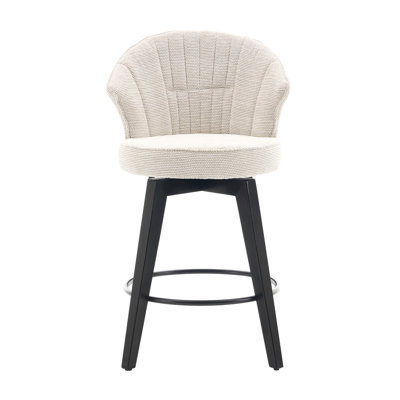008 - Ensemble de 2 tabourets de bar pivotants à dossier ailé - Hauteur de comptoir réglable de 63,5 cm (25 po) - Pieds en bois massif, revêtement en chenille, pieds réglables pour îlot de cuisine, bar ou salle à manger