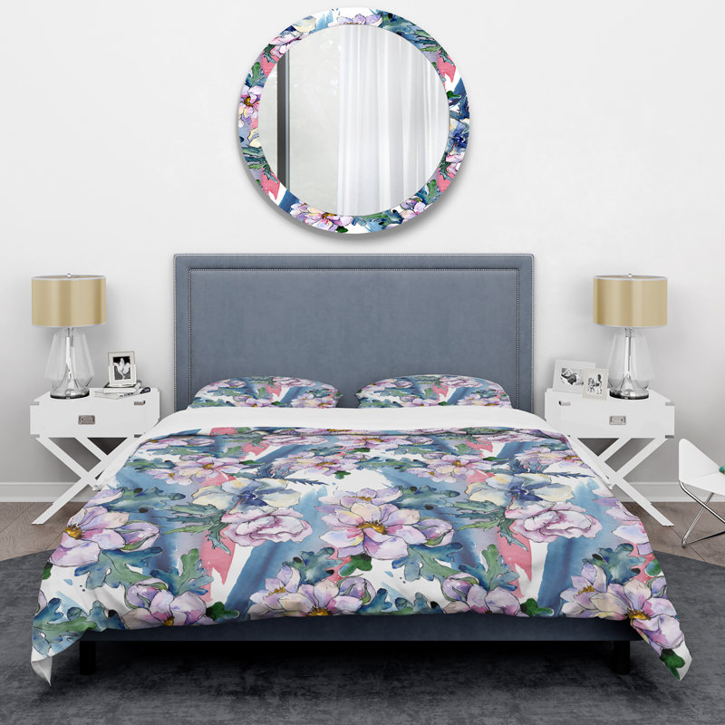 Blue Bouquet Flower - Floral Duvet Cover Set - Microfiber Polyester, King Duvet Cover + 2 King Shams