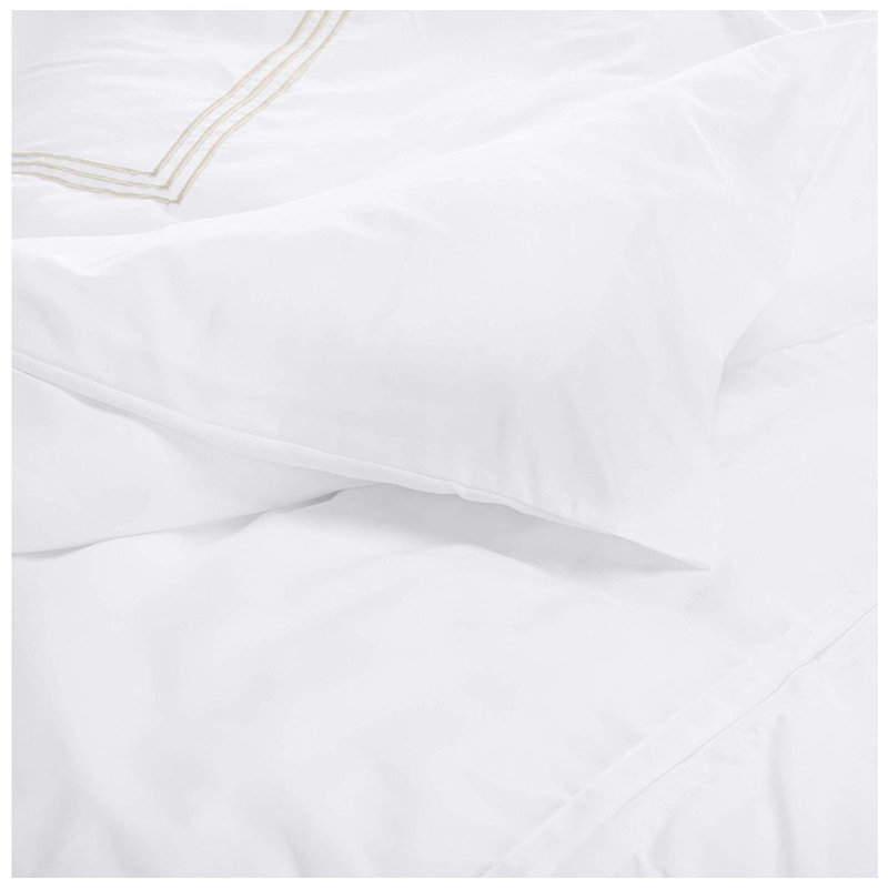 500TC Cotton Triple Embroidery Sateen Solid Duvet Cover Set, Twin XL Duvet Cover, White/Taupe