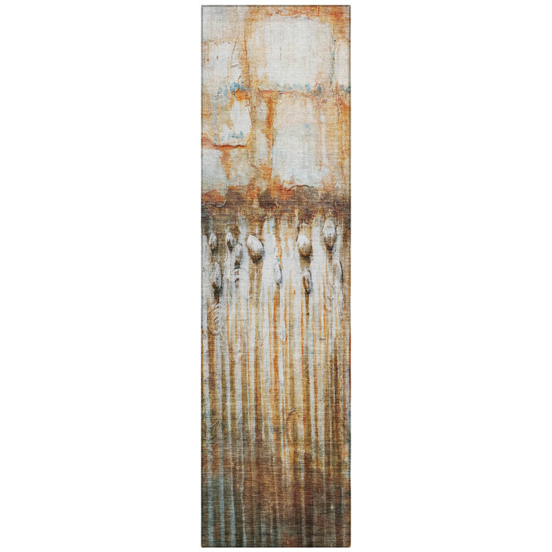Machine Washable Indoor/Outdoor Xhevrie Paprika Rug, Runner 2'3" x 7'6"