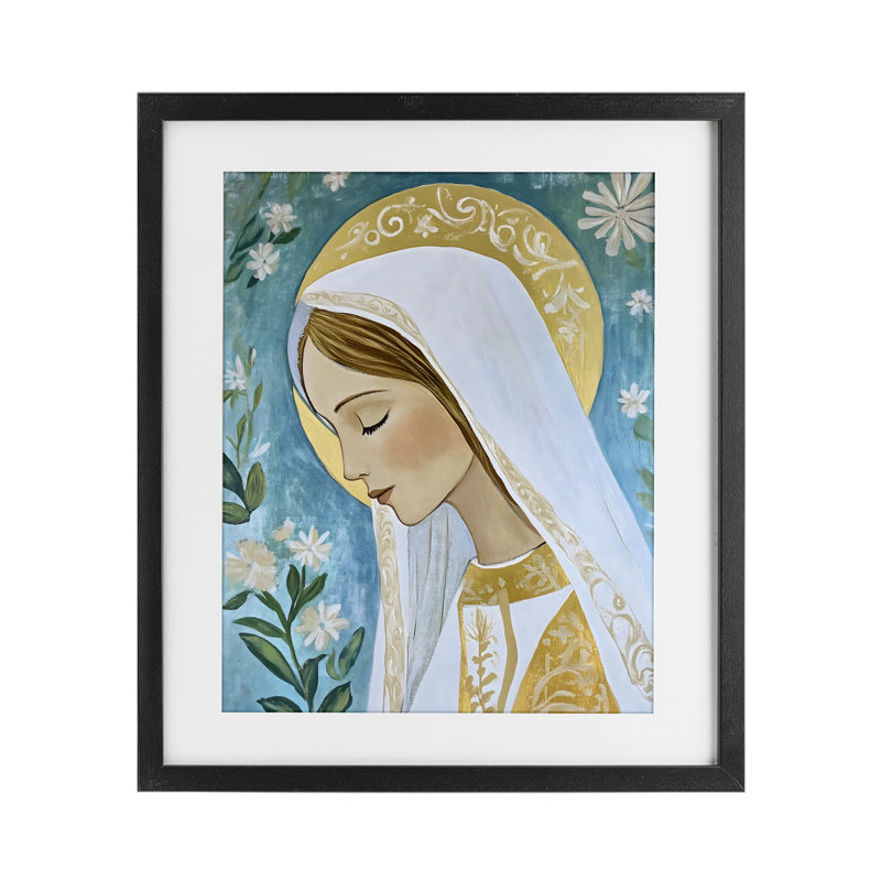 «Blessed Mary Portrait», reproduction encadrée sous verre, design par Franklyn Gregory, H 21 po x l 17 po, Cadre noir minuit