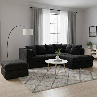 Soft Fabric Jumbo Cord 4 Seater L Shape with Foot Stool Upholstered Living Room Sets