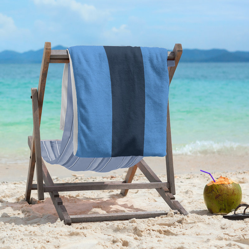 Cotton Blend Beach Towel, Light Blue/Navy Blue