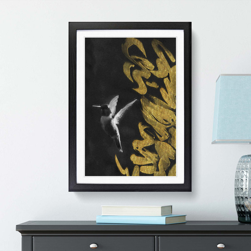 Hummingbird in the Dark in Abstract - Framed Print, 76cm H x 50cm W x 2cm D, Black