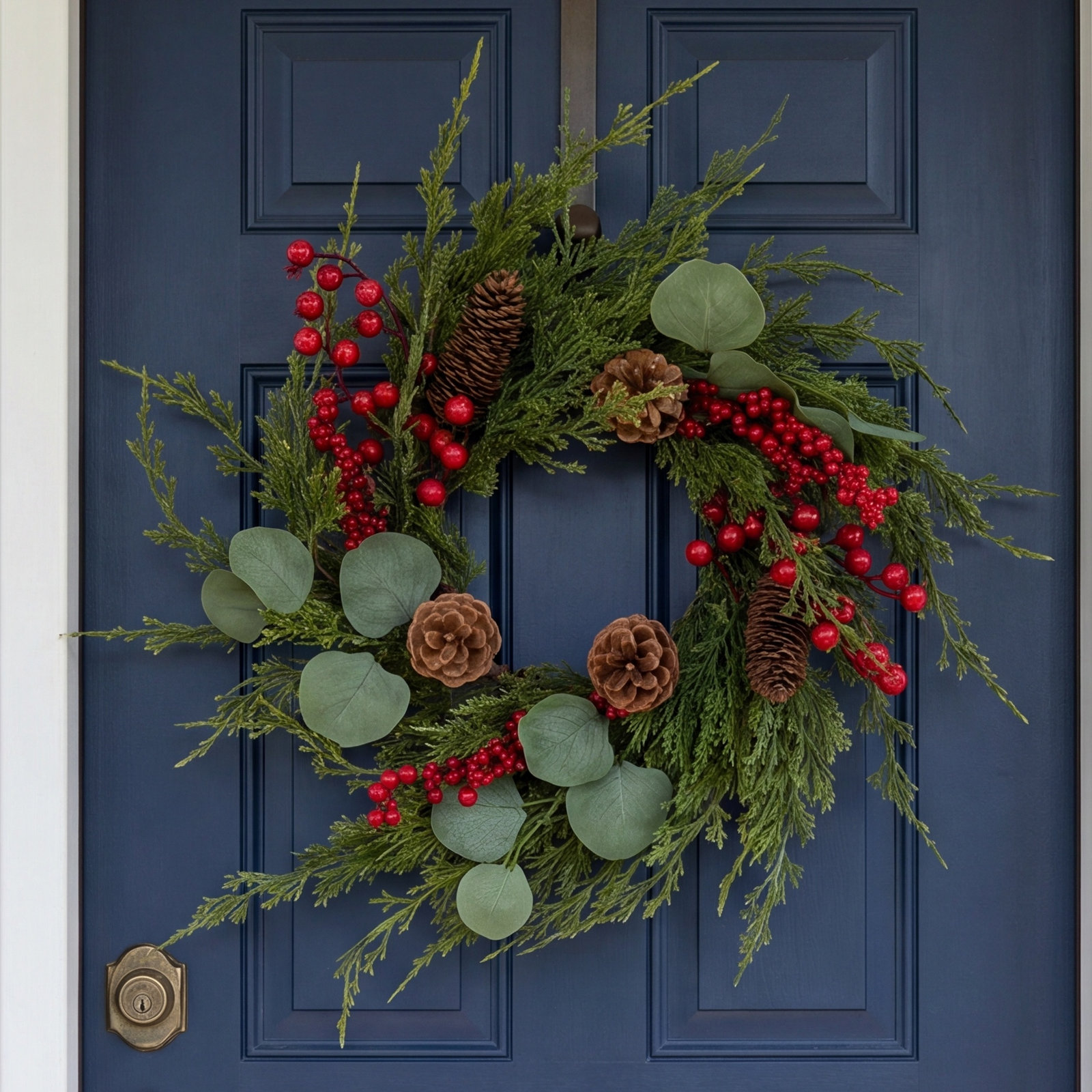 Faux Cedar Polyethylene Plastic Wreath, 20" H x 20" W x 3" D