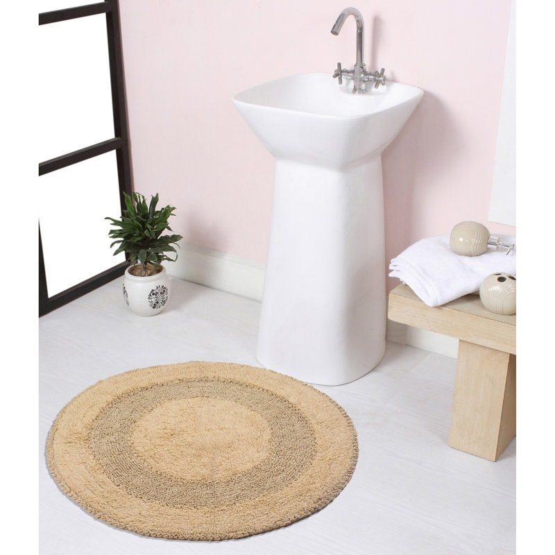 Plush Cotton Round shape bath Rug, Linen, 30"W x 30"L