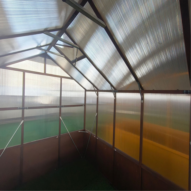 Ensemble de serre de 8 x 10 pi, serres en bois avec panneau en polycarbonate de 6 mm, serre avec évent réglable et porte verrouillable, serre pour l'extérieur, jardin, cour