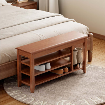 Étagère à chaussures en bois massif avec rangement rabattable, banc en bois d'hévéa durable, capacité de 550 lb, conception peu encombrante
