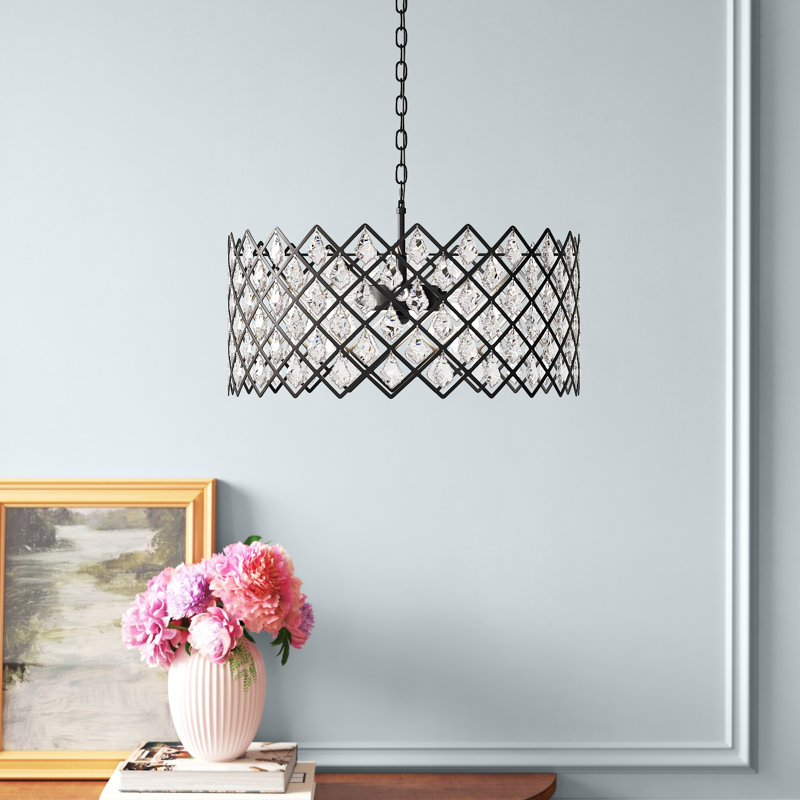 Montrose 5-Light Dimmable Drum Chandelier, 5 Lights, 75" H x 21" W x 21" D, Black
