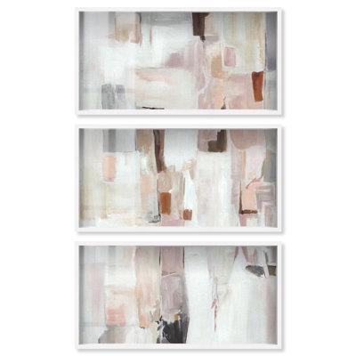 Tender Grey II - Ira Colmeva, grand ensemble de 3 boîtes-cadres abstraites par Art Remedy, cadre blanc, 40 x 20