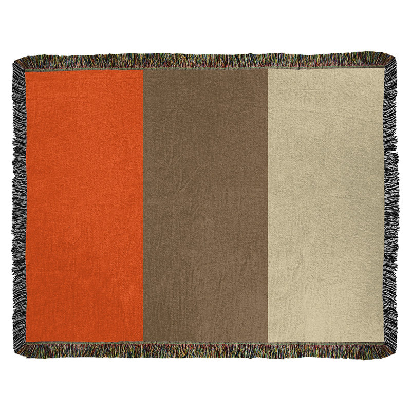 Hand Woven Throw Blanket, 60" W x 80" L, Orange/Gold/Cream