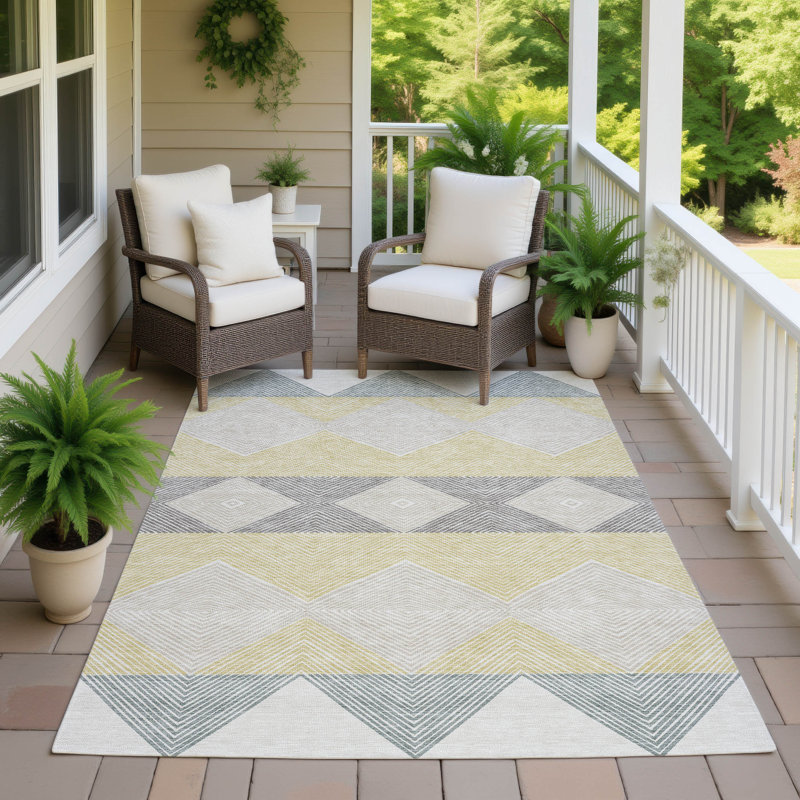 Machine Washable Indoor/Outdoor Chantille ACN2545 Geometric Rug, Ivory, 9' x 12'