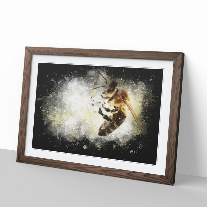 Bee Collecting Pollen Vol.1 - Picture Frame Graphic Art, 27cm H x 36cm W x 2cm D, Walnut