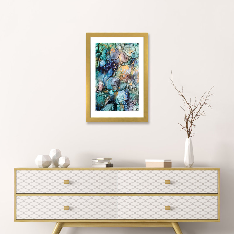 «Earth Abstract» par Mishel Schwartz - reproduction, H 24 po x l 16 po x P 1 po, Encadré en papier doré