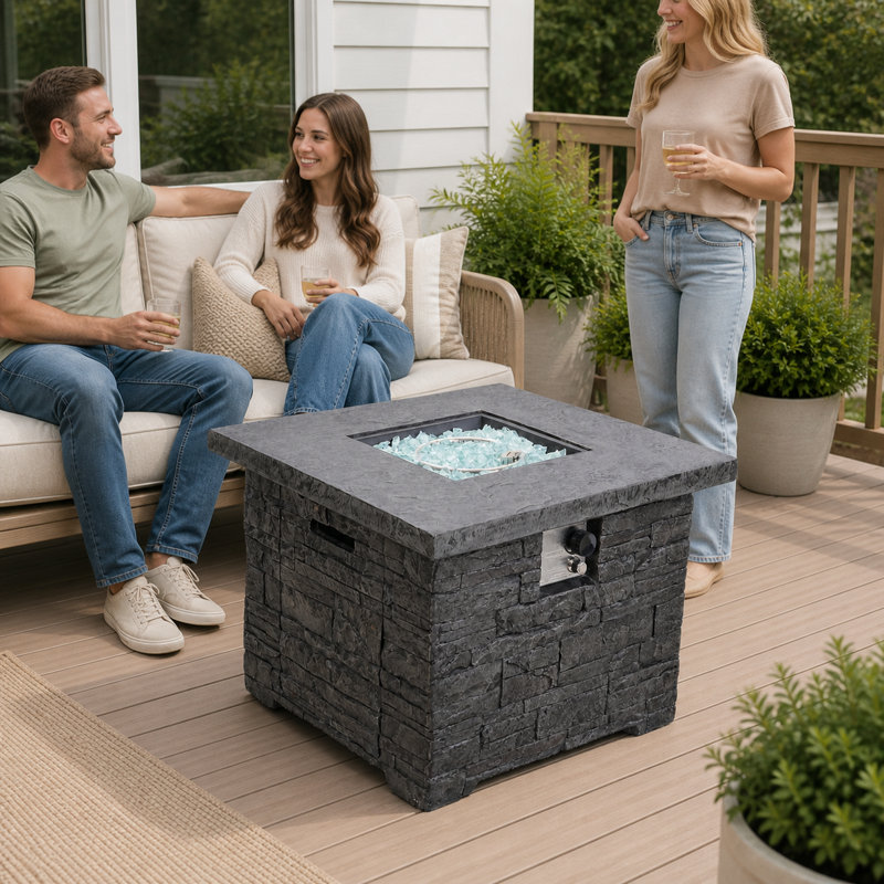 32” Black Square Slate Fireplace