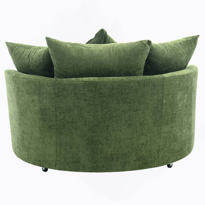 360° Swivel Accent Barrel Chair With Storage Ottoman & 4 Pillows, Modern Chenille Leisure Chair Round Accent For Living Room, Green