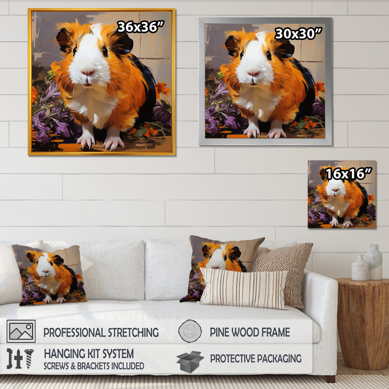 Pop Art, cochon d'Inde rongeur - art mural rongeur, Cadre simple blanc, H 36 po x l 36 po x P 1,5 po