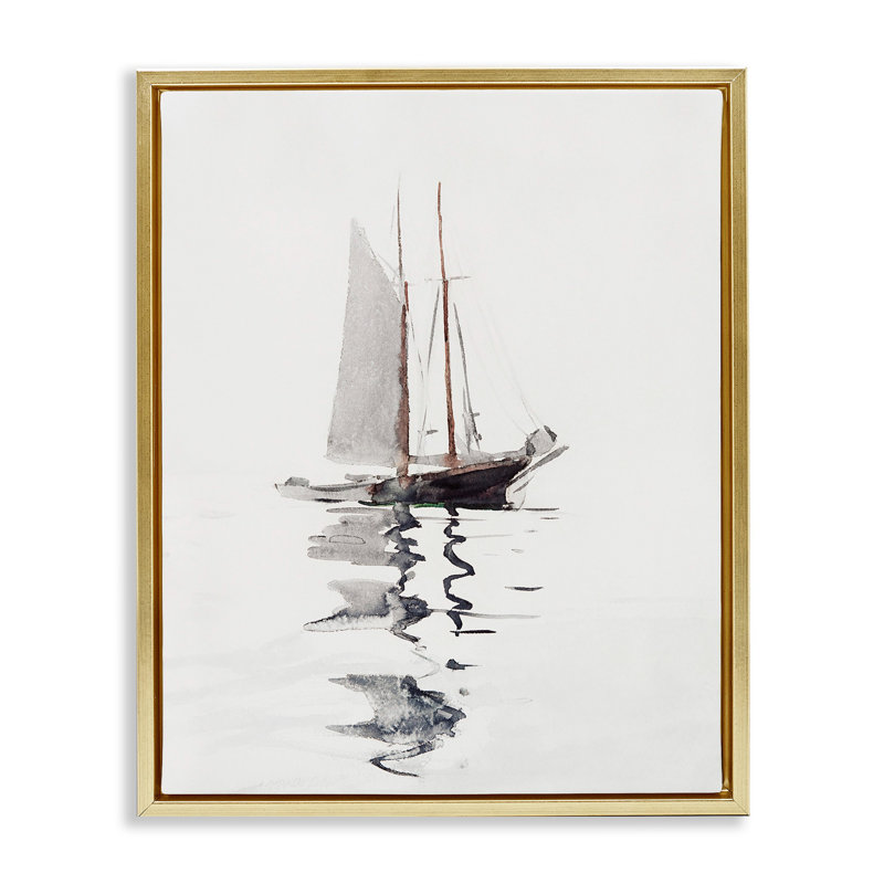 Voilier flottant tranquille, Cadre flottant doré, H 21 po x l 17 po