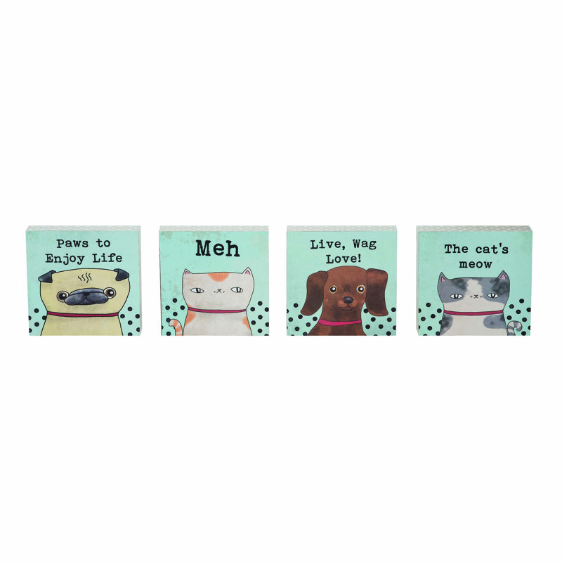 Tiny Happy Dog/Cat Message Set of 4 Spring Home Decorations