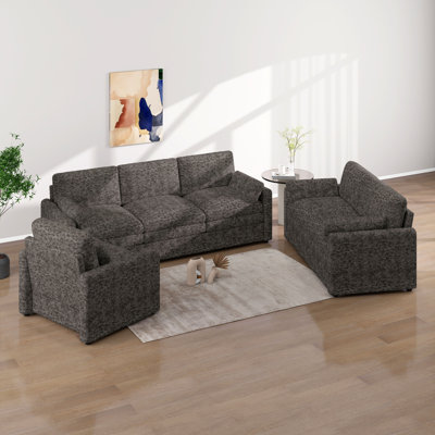 6 Seats Sofa Set, 3 Pieces Oversized Cozy Sofa Set With Double Plush Cushion, Comfy Upholstered Cloud Couches For Living Room