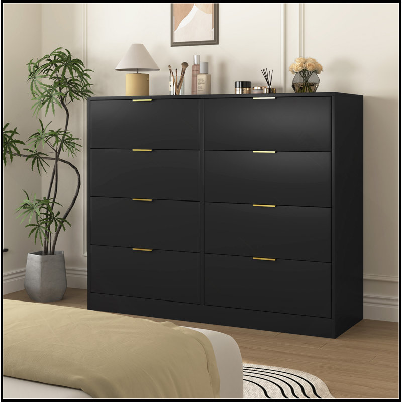 Commode 8 tiroirs pour chambre à coucher, commode de chambre moderne en bois, commode 8 tiroirs, commode haute pour placard, organisateur de commode pour le salon, placard, couloir noir