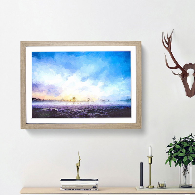 Field of Heather in the Netherlands - Picture Frame Graphic Art Print, Oak, 35cm H x 50cm W x 2cm D
