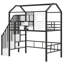 Lit mezzanine en métal avec toit et boîte de rangement, simple, noir