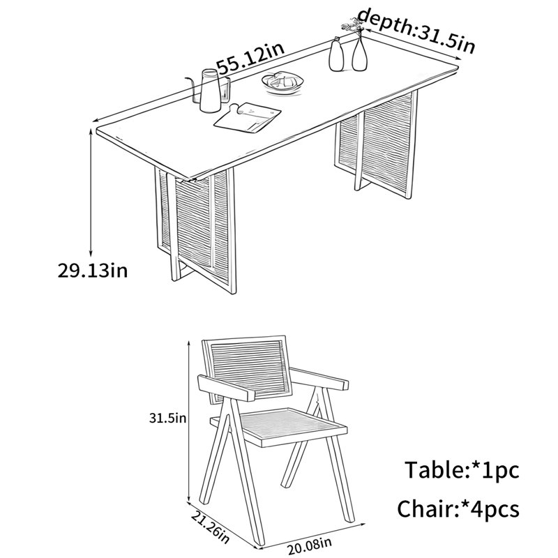 Table de salle à manger Simple Home, H 29,13 po x L 55,12 po x l 31,5 po