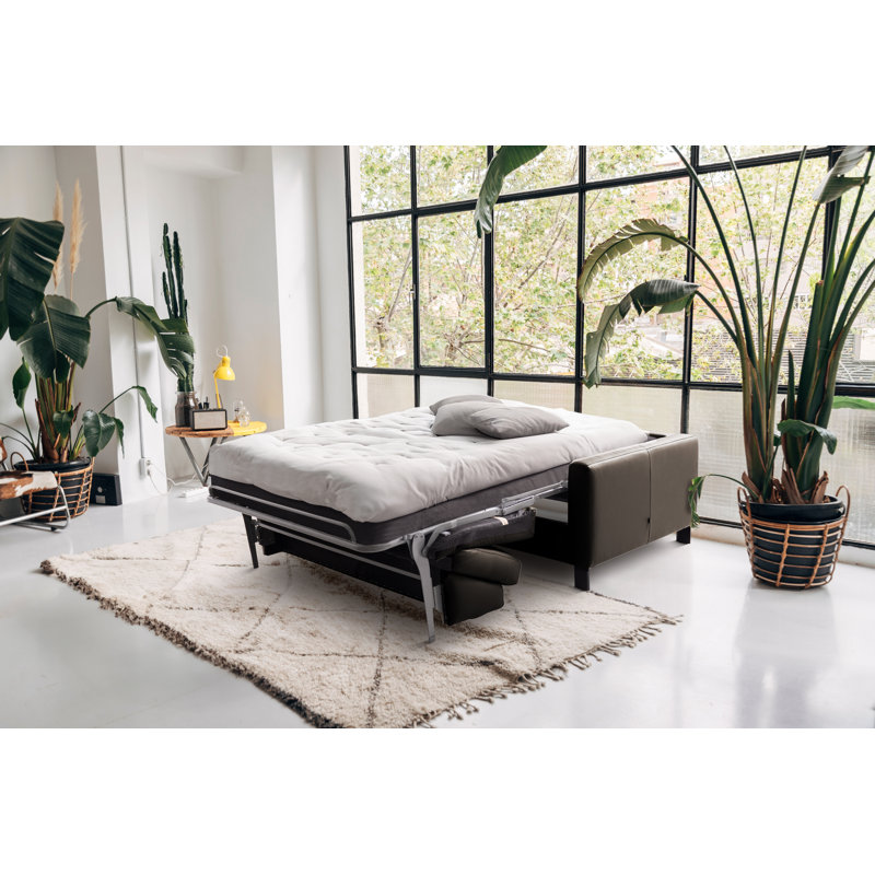 Najmul Genuine Leather Foldable Sofabed with Mattress, Brown