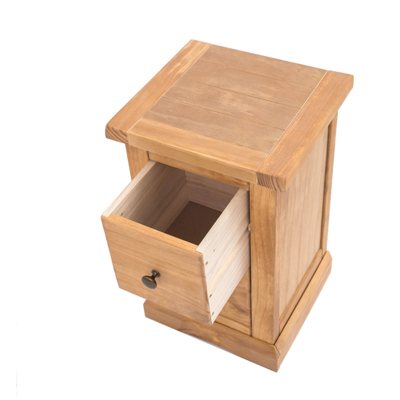 Pittsford 35cm W Solid + Manufactured Wood Bedside Table, Brass Knob, Waxed