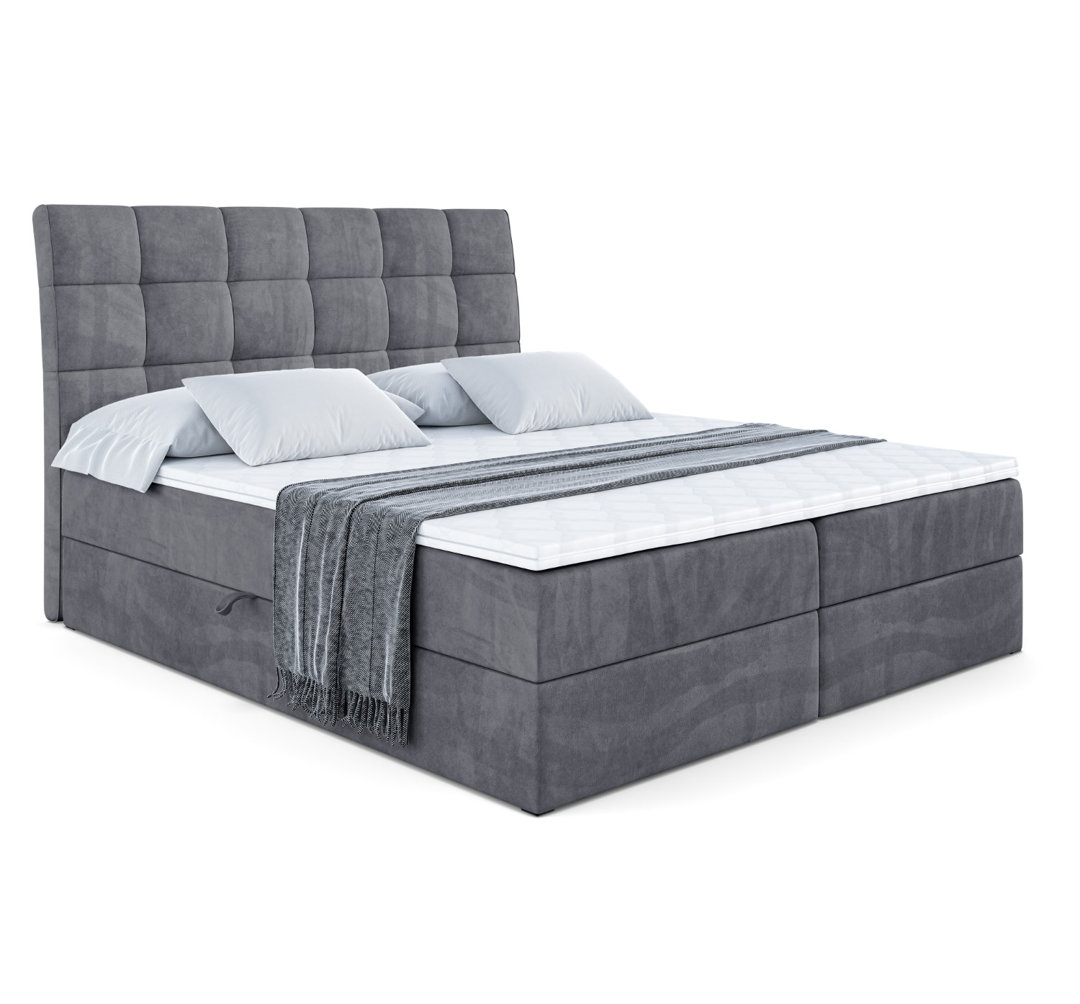 Boxspringbett mit H4 Multipocket-Matratze, Bettkasten und Topper