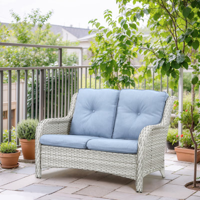 Bonia 52.75" Wide Outdoor Wicker Patio Sofa with Cushions