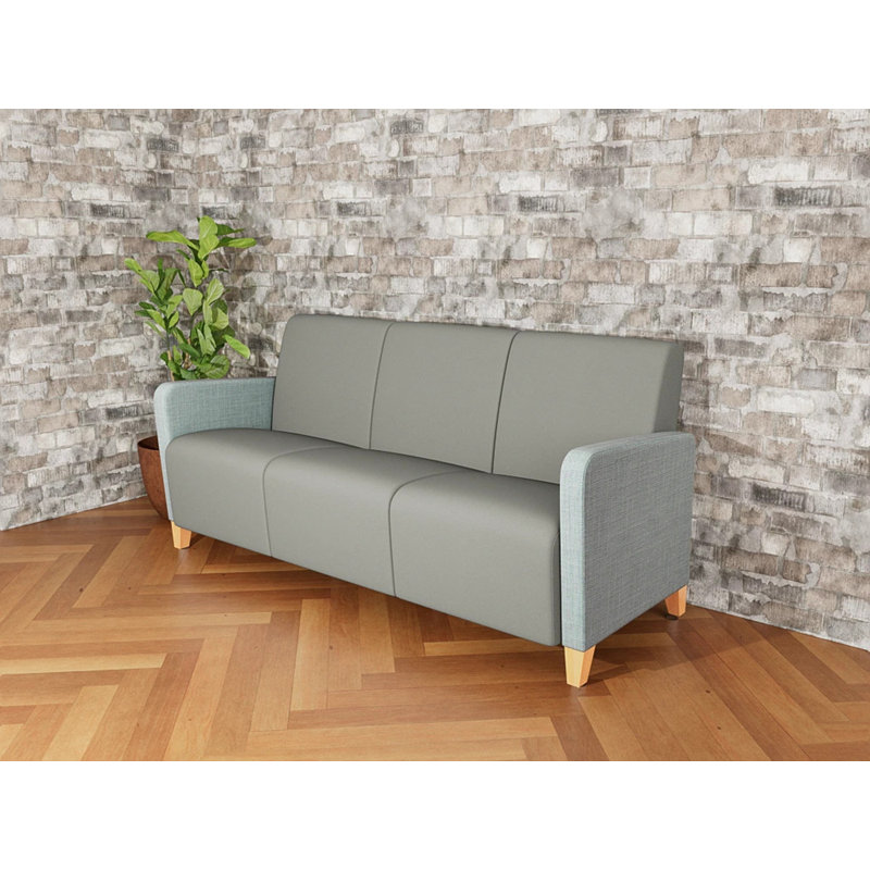 Fauteuil de réception 3 places Ravenna, Bois naturel, Chambray écume de mer / Patriot Plus colombe