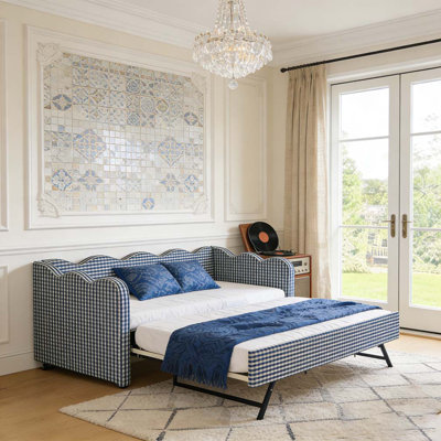 Lit de jour avec lit gigogne simple sans sommier, avec port USB et adorable forme de vague