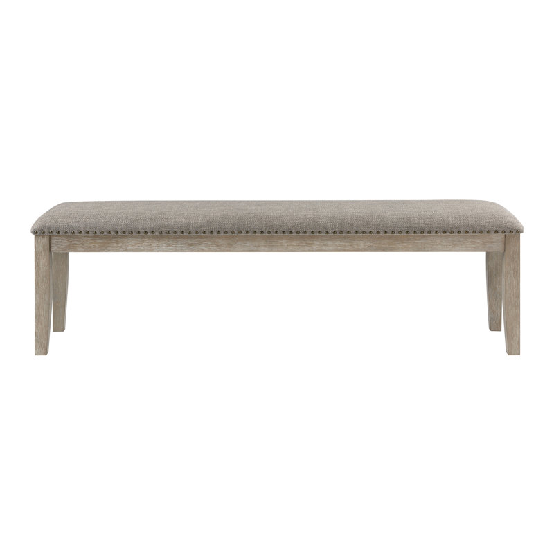 Banc Ruth 64 po, garniture cloutée, revêtement en polyester, bois massif gris