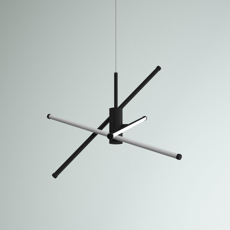 Lustre linéaire moderne de style Spoutnik à 3 lumières Hulse, Noir, H 12,5 po x l 28,5 po x P 28,5 po