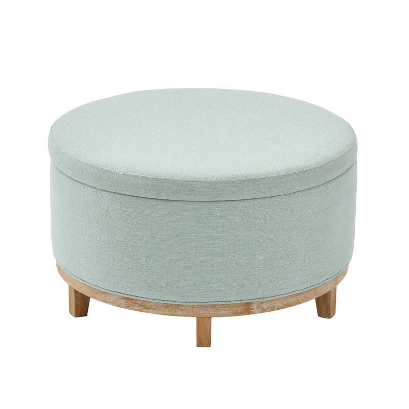 Lennox Modern Round Storage Ottoman With Wooden Legs And Hidden Storage, Light Green