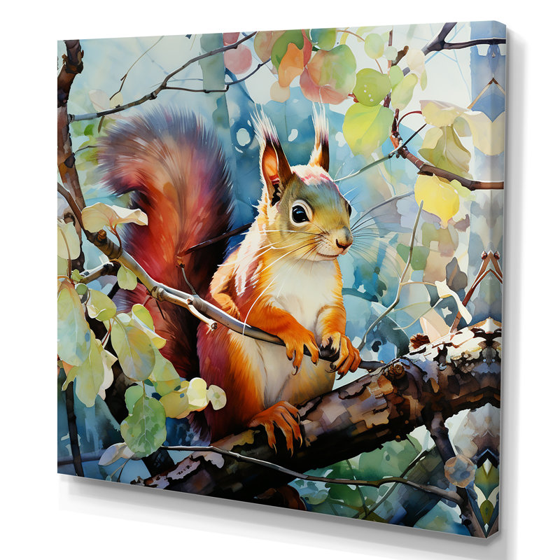 Curieux écureuil en été III - Écureuil, art mural animal, H 16 po x l 16 po x P 1 po, Toile tendue