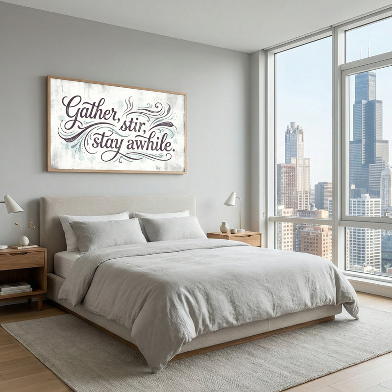 Ensemble de 1 tableau sur toile « Gather Stir Stay Awhile », L 46 po x H 24 po, Naturel