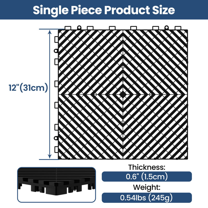 Carreaux de sol de garage à emboîtement, tapis de sol modulaires en plastique PP, tuiles ventilées antidérapantes pour garage, patio et atelier