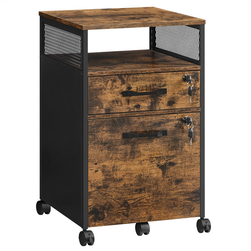 16.5'' Wide 2 -Drawer Mobile File Cabinet, Black/Rustic Brown