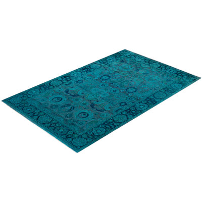 Tapis bleu contemporain en laine noué à la main Costner 4 pi 7 po x 6 pi 10 po