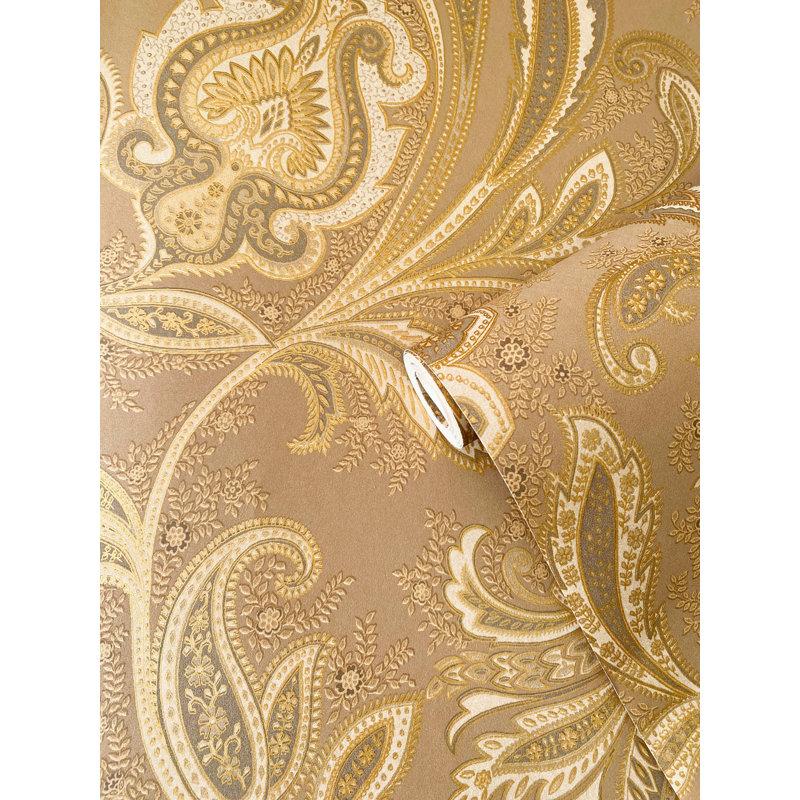 Elegance Collection Paisley Design Pearlescent Finish Wallpaper Roll, Bronze