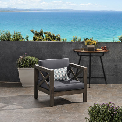 Grey Wood Club Chair With Waterproof And Cushion Covers Spill Water- Cushions