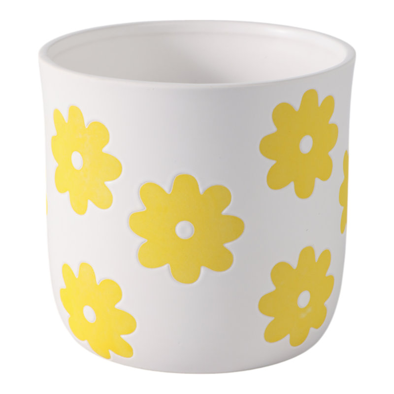 Sagebrook Home 6" Flower Power Planter, Black/White, White Yellow