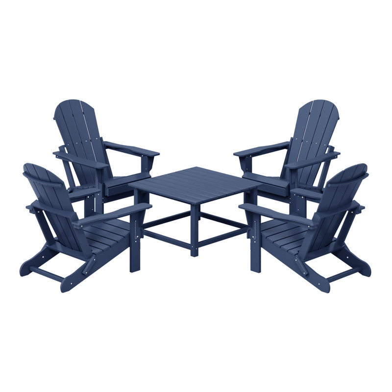 Laguna Outdoor 5-Piece Adirondack Chair With Square Coffee Table Conversation Set, Navy Blue