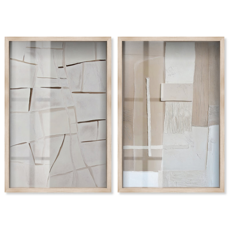 Impression dans un cadre-vitrine au style minimaliste moderne et aux tons neutres par Art Remedy, Crème, crème